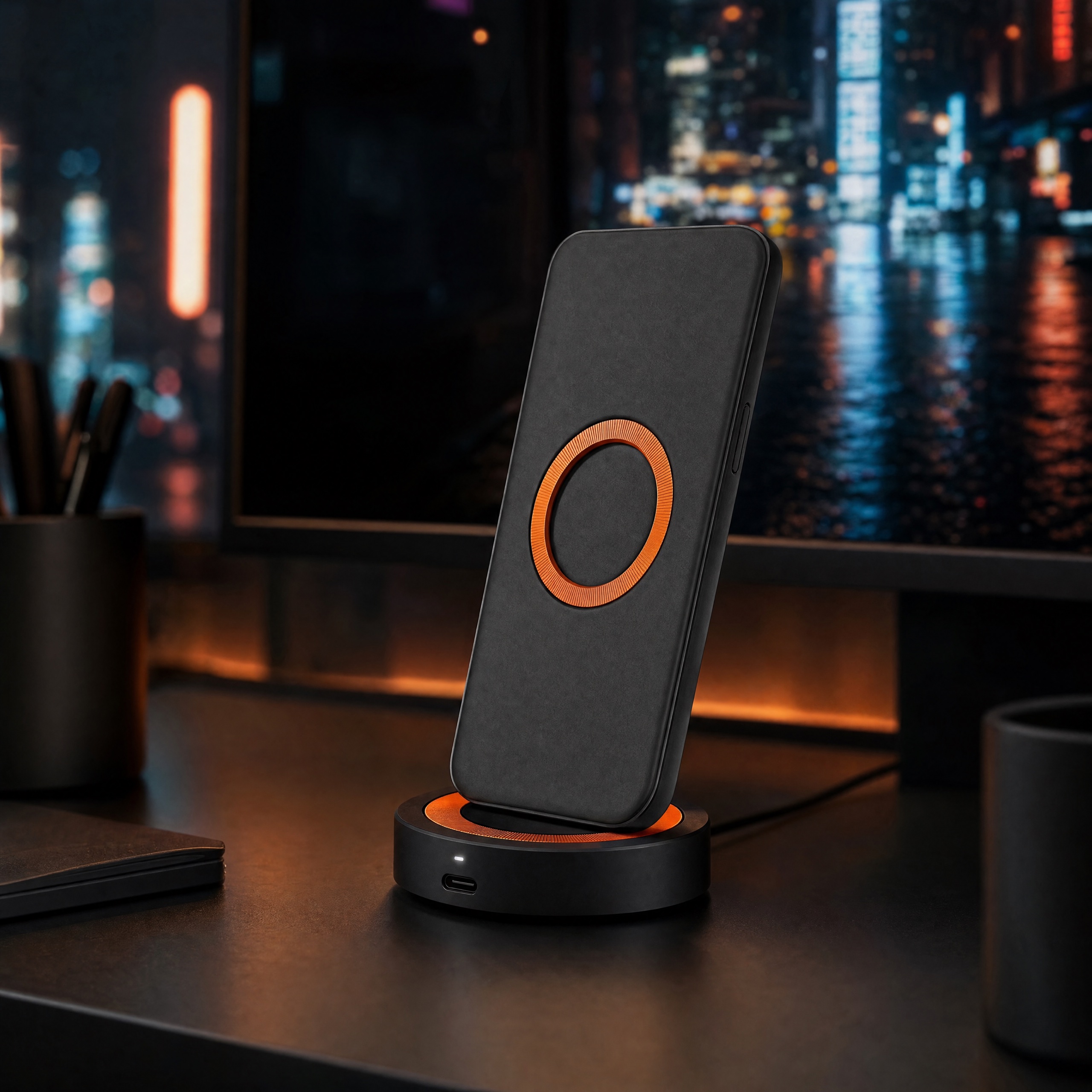 Charging dock on a desk