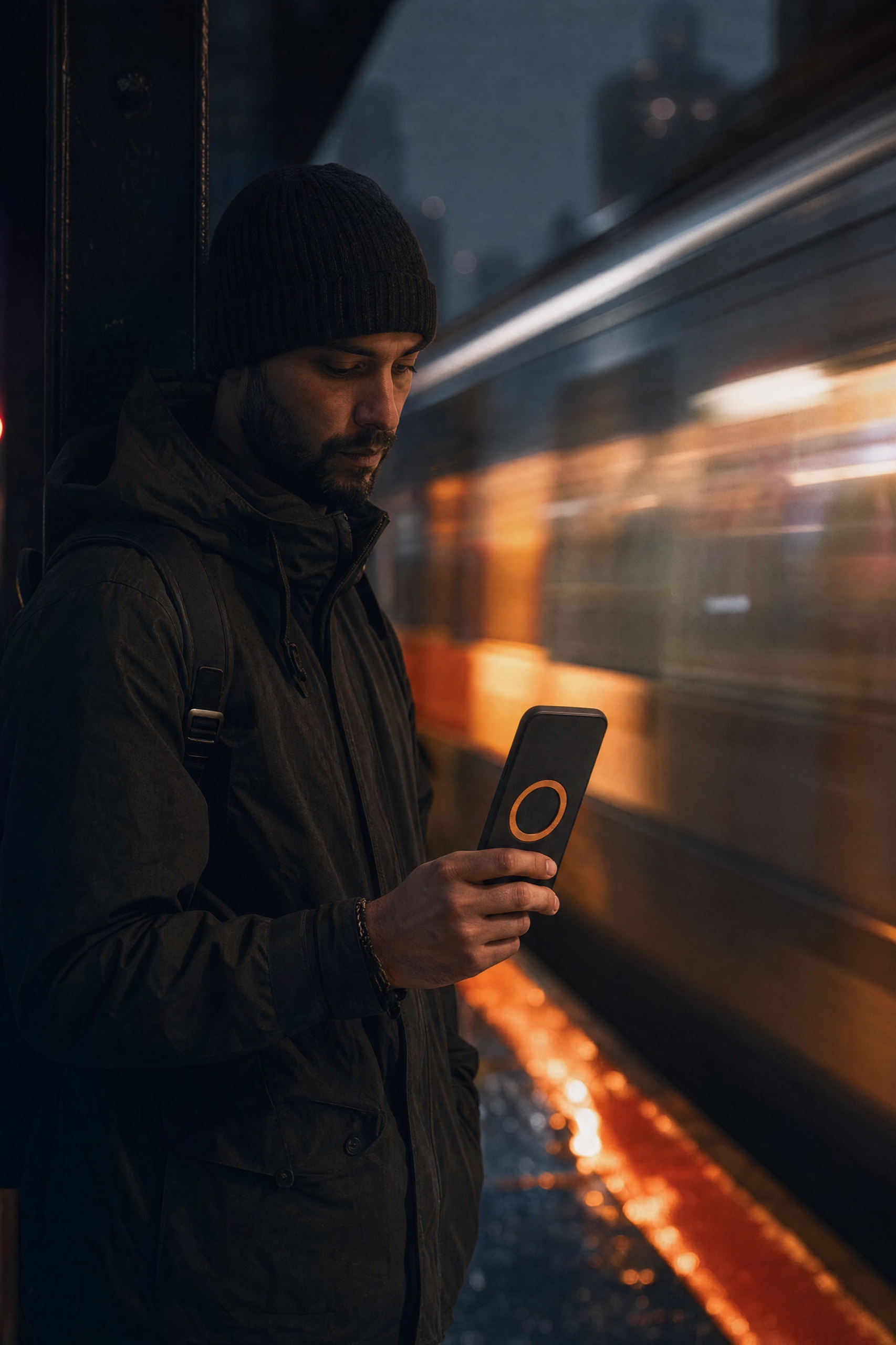 Commuter with the ORBIT case on a subway platform