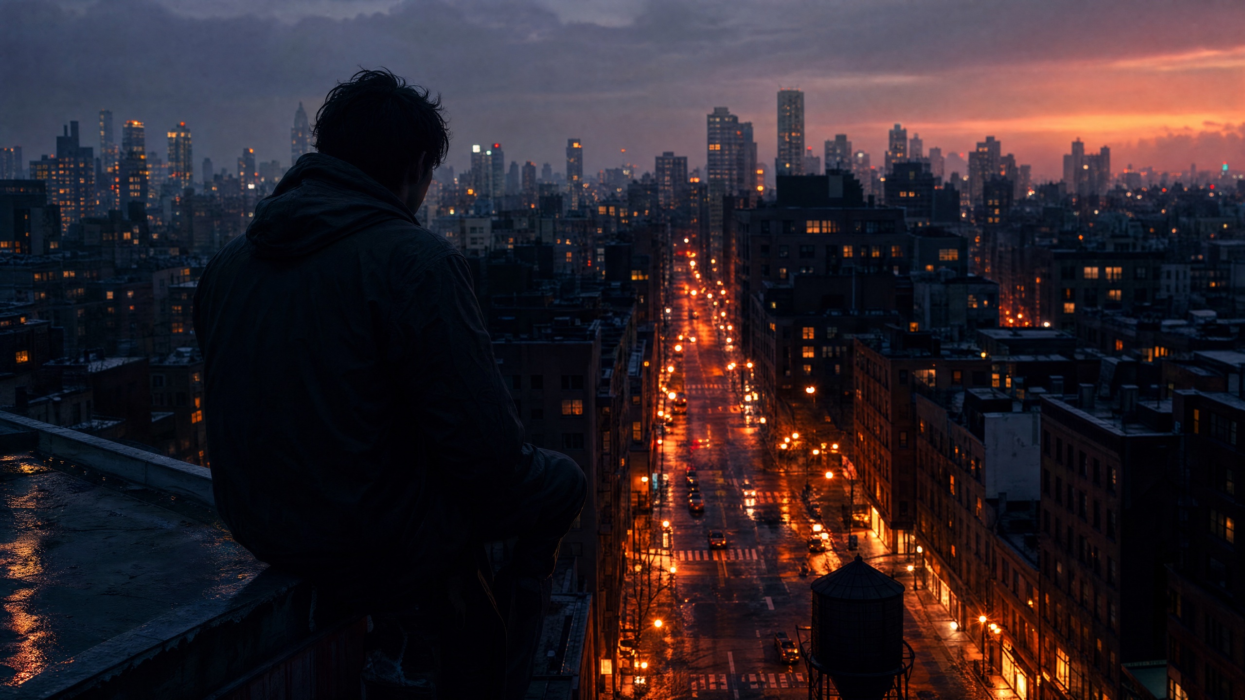 City rooftops at dusk